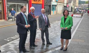 From left: UK Government minister Luke Hall, Bargoed Town Mayor Howard Llewellyn, Caerphilly MP Wayne David and Caerphilly County Borough Council leader Philippa Marsden