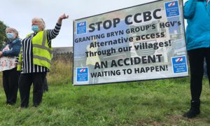 Protesters campaigning against plans to extend the Bryn Group’s quarry near Gelligaer in 2021