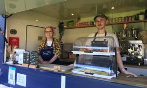 Volunteer Megan Hoskins and Project Manager Elys Rees at Caffi Caredig