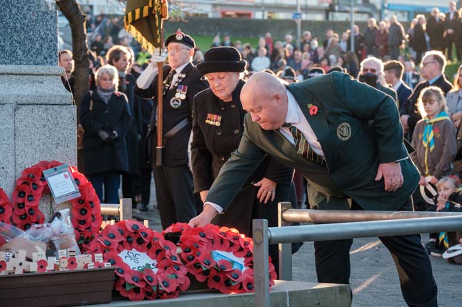 Remembrance Sunday parade in Caerphilly town centre