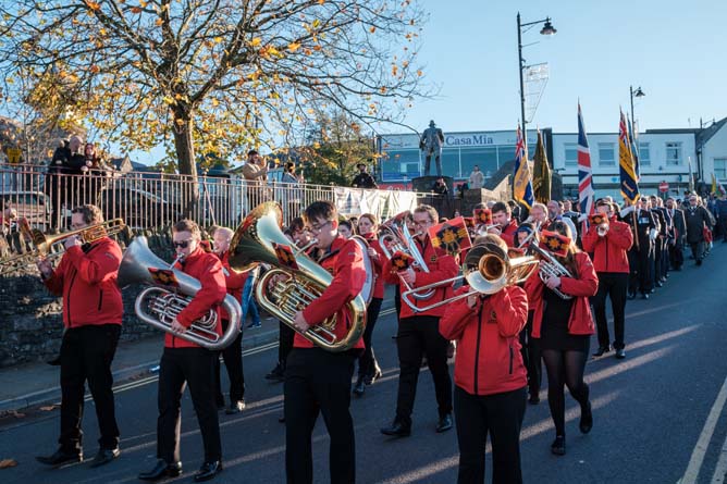 Remembrance Sunday parade in Caerphilly town centre