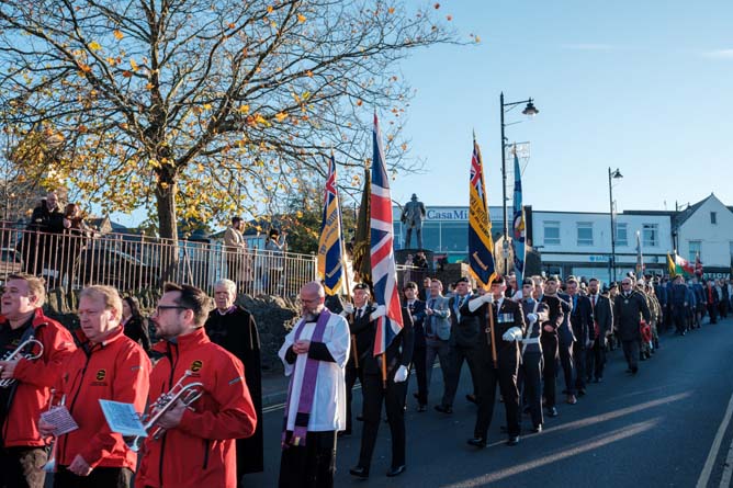 Remembrance Sunday parade in Caerphilly town centre