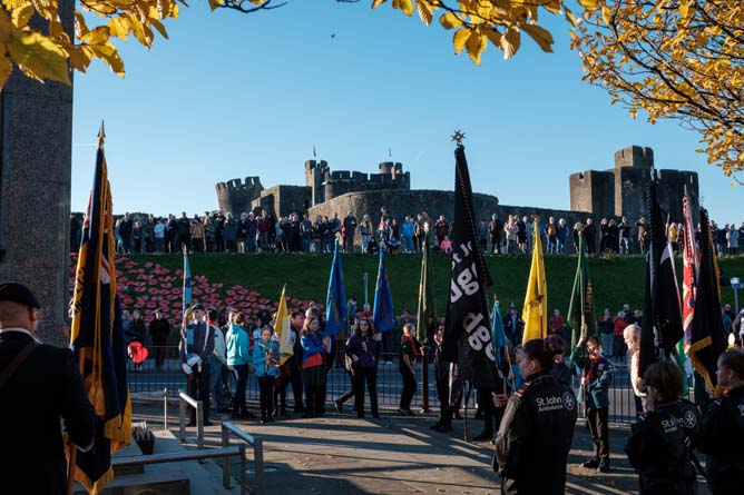 Remembrance Sunday parade in Caerphilly town centre