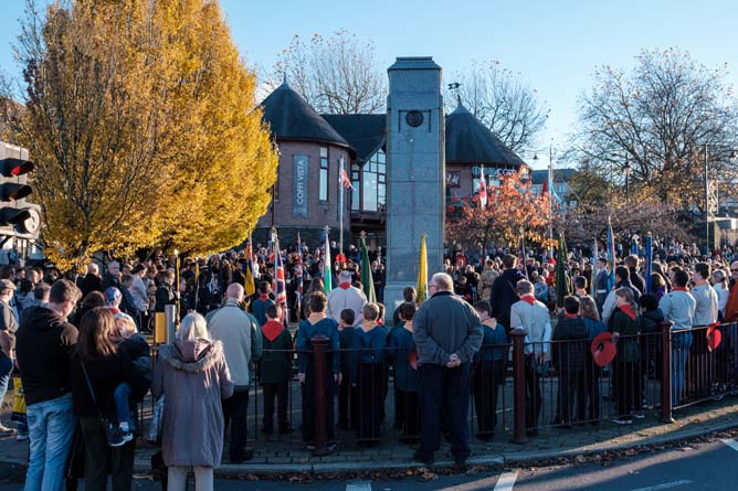 Remembrance Sunday parade in Caerphilly town centre