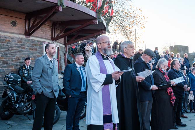 Remembrance Sunday parade in Caerphilly town centre