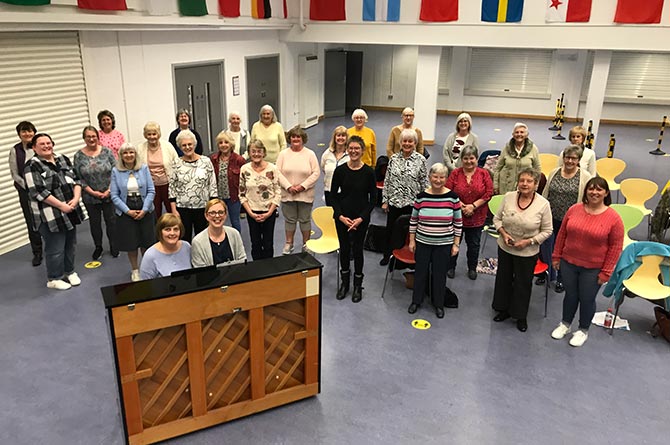 Caerphilly Ladies Choir practice at Ysgol Gyfun Cwm Rhymni's Y Gwyndy campus