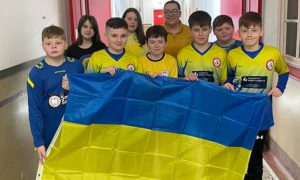 St Martin's pupils came to school wearing the colours of the Ukrainian flag