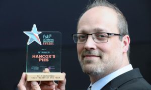 Alexandre Hancox, of Hancox's Pies, with his FSB Small Businesses Award