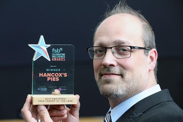 Alexandre Hancox, of Hancox's Pies, with his FSB Small Businesses Award