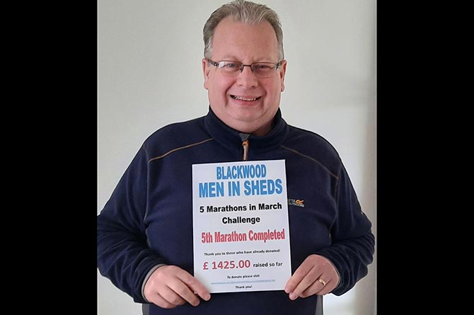 Cllr Andrew Farina-Childs raised more than £1,400 for Blackwood Men's Sheds project