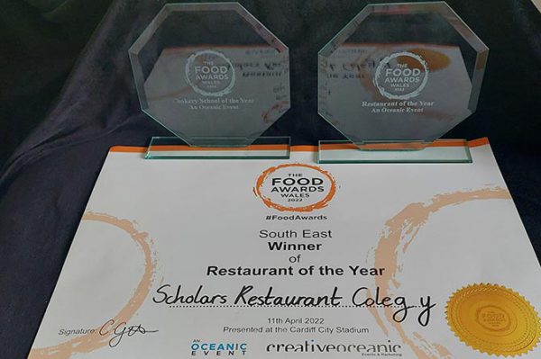 Scholars restaurant at Coleg y Cymoedd has scooped three prizes at the 2022 Food Awards Wales