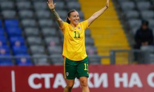 Natasha Harding scores for Wales against Kazakhstan on her 100th cap