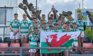 Caerphilly RFC U14s celebrate their trophy win in Frankfurt