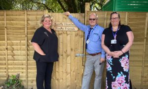 Heather Street (left) with Machen and Rudry ward councillors Chris Morgan and Amanda McConell at the forest