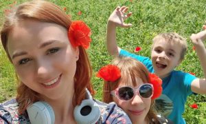 Yulia Bond with her son Roland and daughter Jessica, who have all fled Ukraine