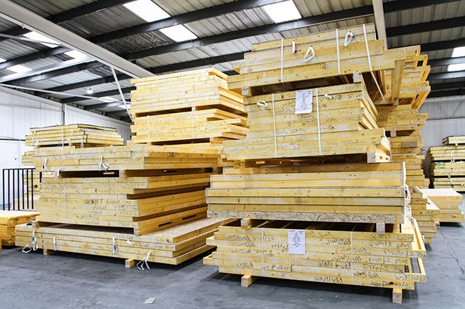 Timber frames at Celtic Offsite's factory in Caerphilly