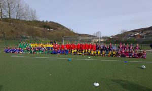 Some of the teams at the Gwent County Girls League's hub in Abertillary Sports Centre
