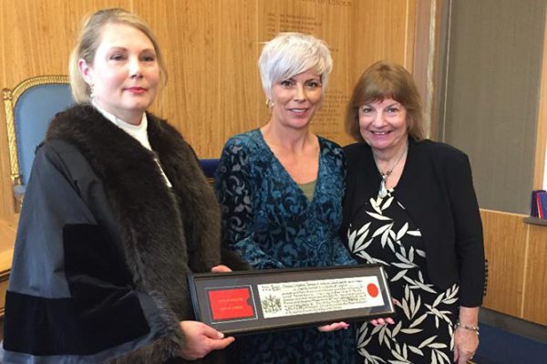 Hayley Thomas, centre, receiving her Freeman of the City of London status