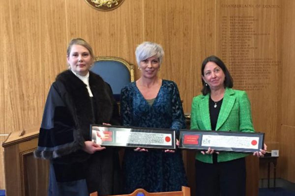 Hayley Thomas, centre, and Philippa Marsden, right, have been awarded Freeman of the City of London status