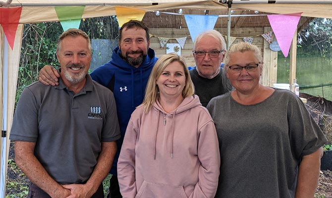 From left: Pontygwindy allotment plot holders Ross Williams, Ian Stone, Nicola Coombes, David Williams and Leanne Stone