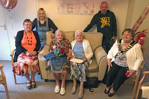 From left: Daughter-in-law Caroline Price, granddaughter Joanne James, Phyllis Price, Penelope Medhurst, grandson Paul Price and Mayor Liz Aldworth