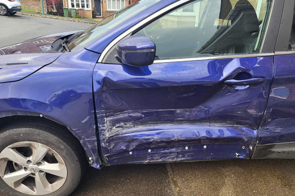 Damage to Jeni Spinks' car after the collision