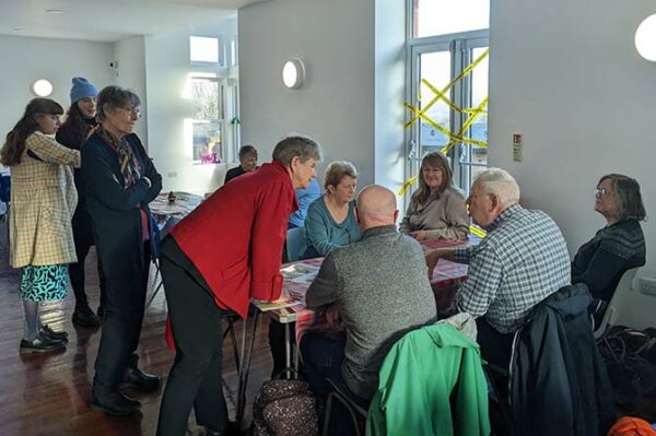 Welsh Government minister Jane Hutt during a visit to the warm hub at Caerphilly Miners' Centre