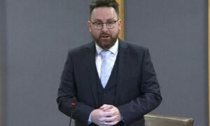 Caerphilly Senedd Member Hefin David speaking in the Senedd