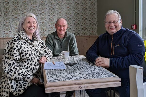 Karen James, of Libanus Lifestyle, left, with Blackwood councillors Nigel Dix, centre, and Andrew Farina-Childs