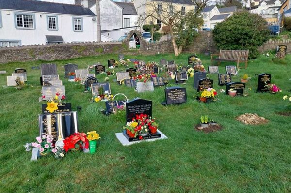 The churchyard of St John's Church in Machen