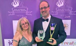 Alex Hancox, right, won two awards at the Best of Welsh Business Awards