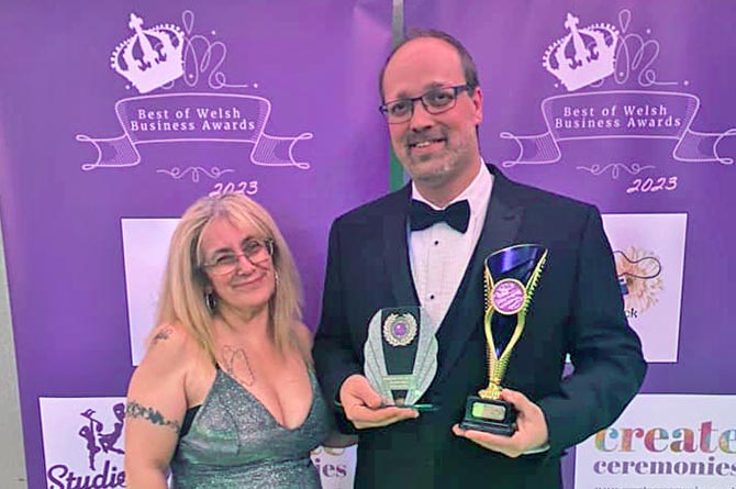 Alex Hancox, right, won two awards at the Best of Welsh Business Awards