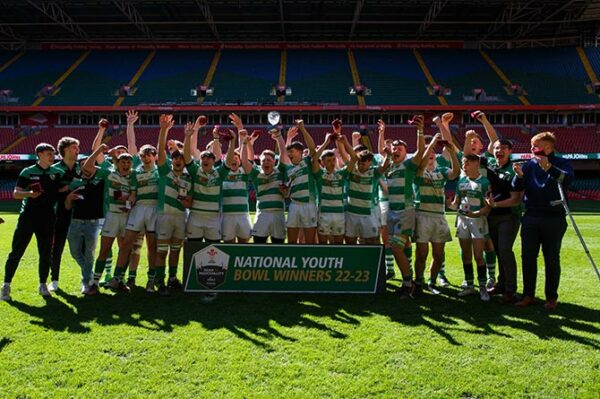 Caerphilly Youth lifting the WRU National Youth U18 Bowl
