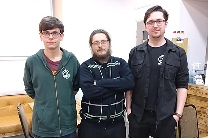 Anthony Rout, centre, runs the Community Gaming Club, with help from Ieuan Oliver, left, and Gareth Camplin, right