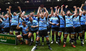 Newbridge RFC lifting the Division One Cup over the weekend