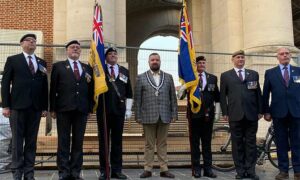 Members of the Royal British Legion branches of Blackwood and Ebbw Vale with Blackwood Town Mayor George Edwards