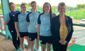 Jane Hutt, right, met Cardiff City women's players to learn about how the club supports them around their menstrual cycles