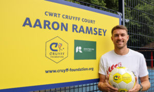 Aaron Ramsey at the site in Ystrad Mynach