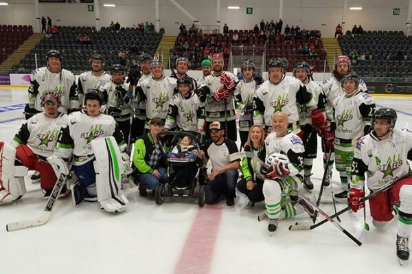 Clair, Chris and Scarlett at a previous Ty Hafan All Stars ice hockey game