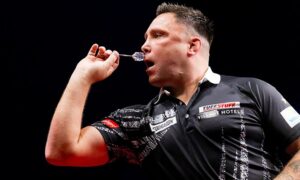 Gerwyn Price during the 2023 New Zealand Darts Masters