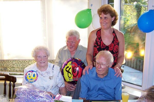 Jessie Bushen celebrating her 80th birthday with family 20 years ago