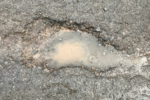 A pothole in Caerphilly