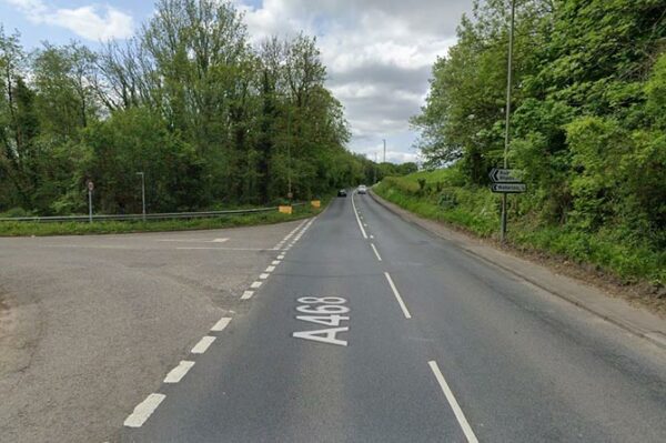 The A468 near Machen, next to the turning into Waterloo