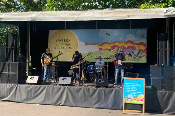 The stage set up in the Twyn car park