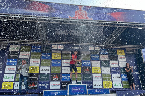 Carlos Rodriguez celebrates his Tour of Britain stage win