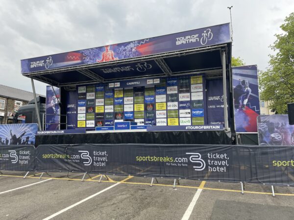 The stage is set for the winning cyclist at the Twyn car park