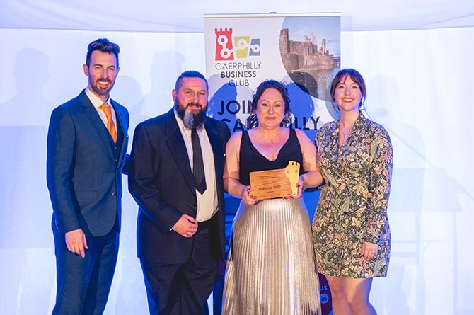 Ruth and Alun Hancock, centre, at last year’s Caerphilly Business Club Awards