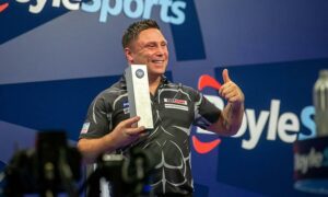 Gerwyn Price with his World Grand Prix runners-up trophy