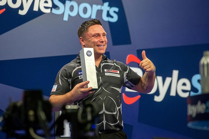 Gerwyn Price with his World Grand Prix runners-up trophy