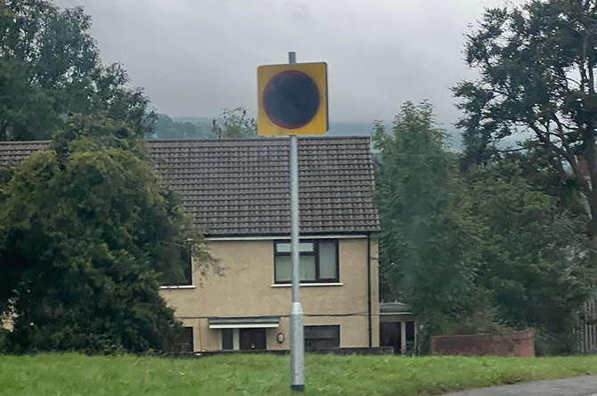 A 20mph sign entering Trethomas which was graffitied recently 